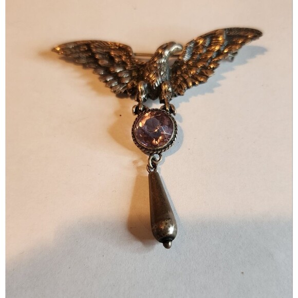 Vintage Sterling Silver Eagle Brooch with Purple Gem 18 Grams - Picture 1 of 4